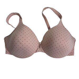Beauty by Bali Full Coverage Pink Satin Polka Dot Bra Size 38D Coquette
